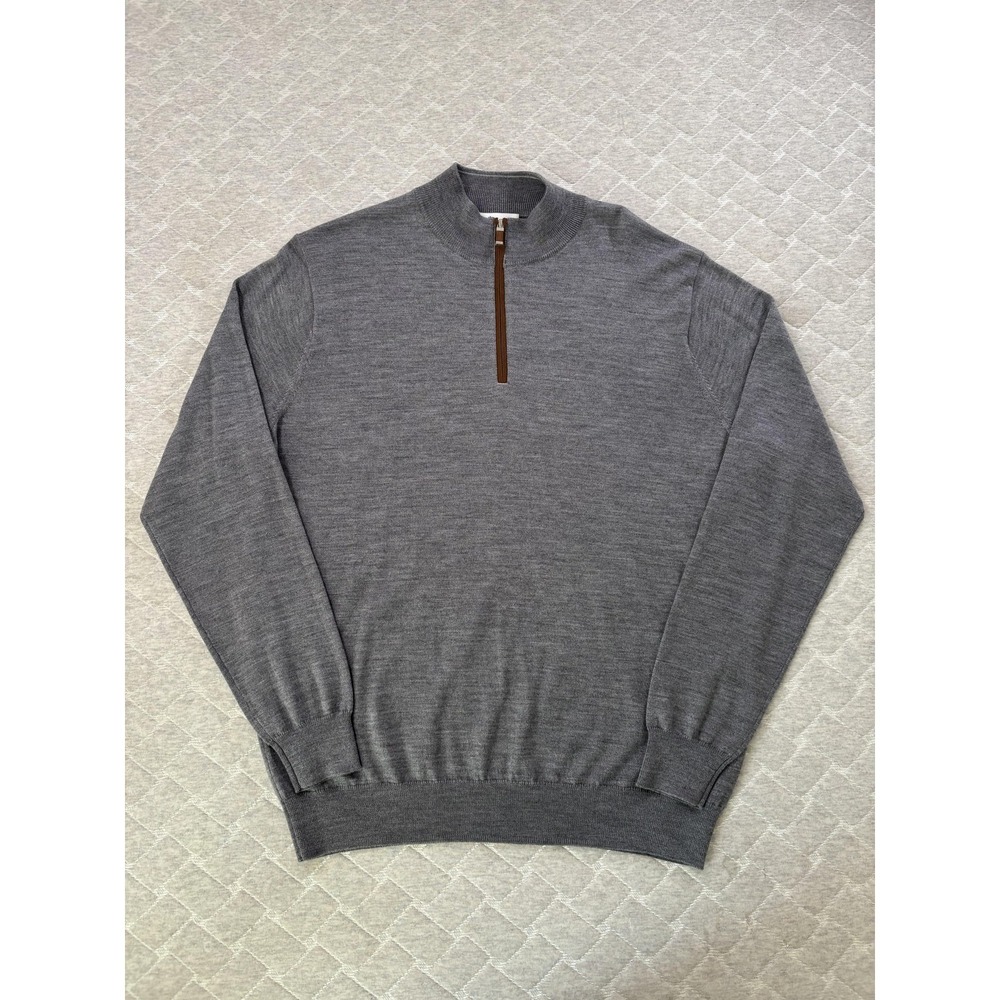 Peter Millar Sweater Mens XL Gray Merino Wool 1/4 Zip‎ Mock Neck Knit Pullover